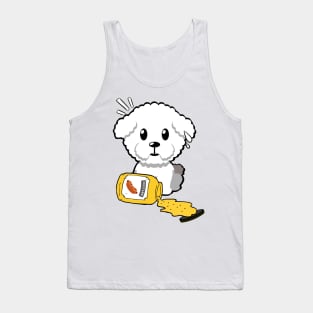 Funny furry dog spilled a jar of mustard Tank Top